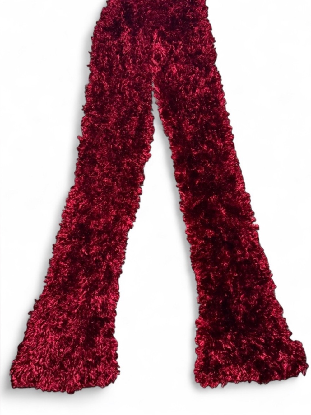 Y2K Cejon Deep Scarlet Red Fuzzy Plush Scarf Soft Shaggy Winter Wrap Cozy Thneed